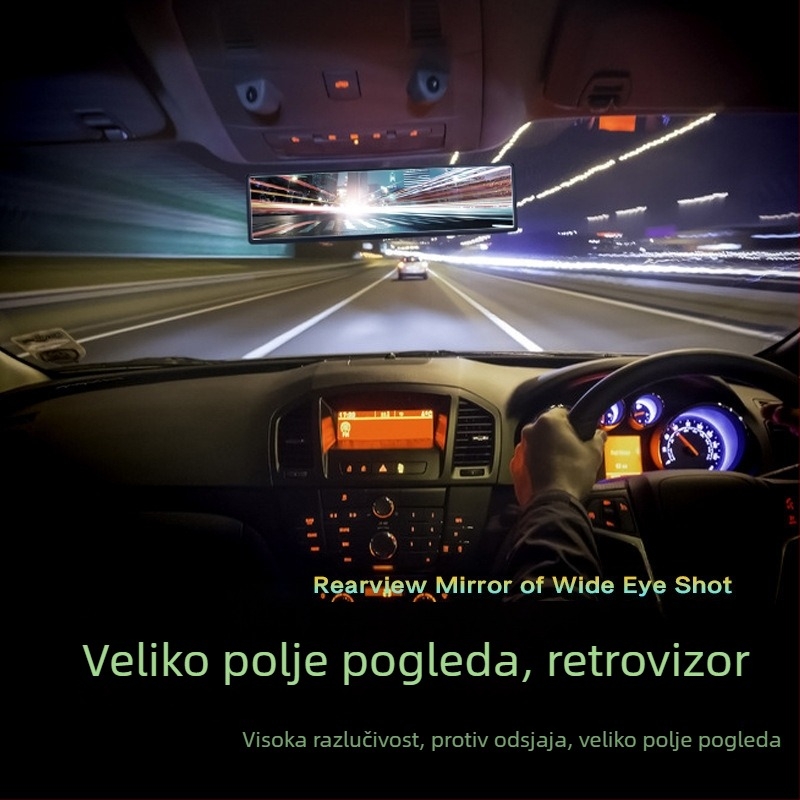 Unutarnji retrovizor automobila, širokokutni sferni ogledalo s antirefleksijskim premazom, 12V, univerzalno staklo