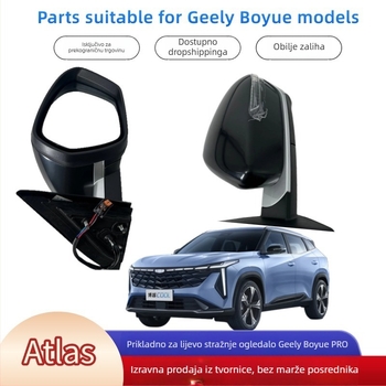 Retrovizor za Geely Atlas 20 Boyue Pro, ravno staklo, plastično kućište, ručno sklopivo, broj dijela 6017054800 i 6017055200, Zhengtao