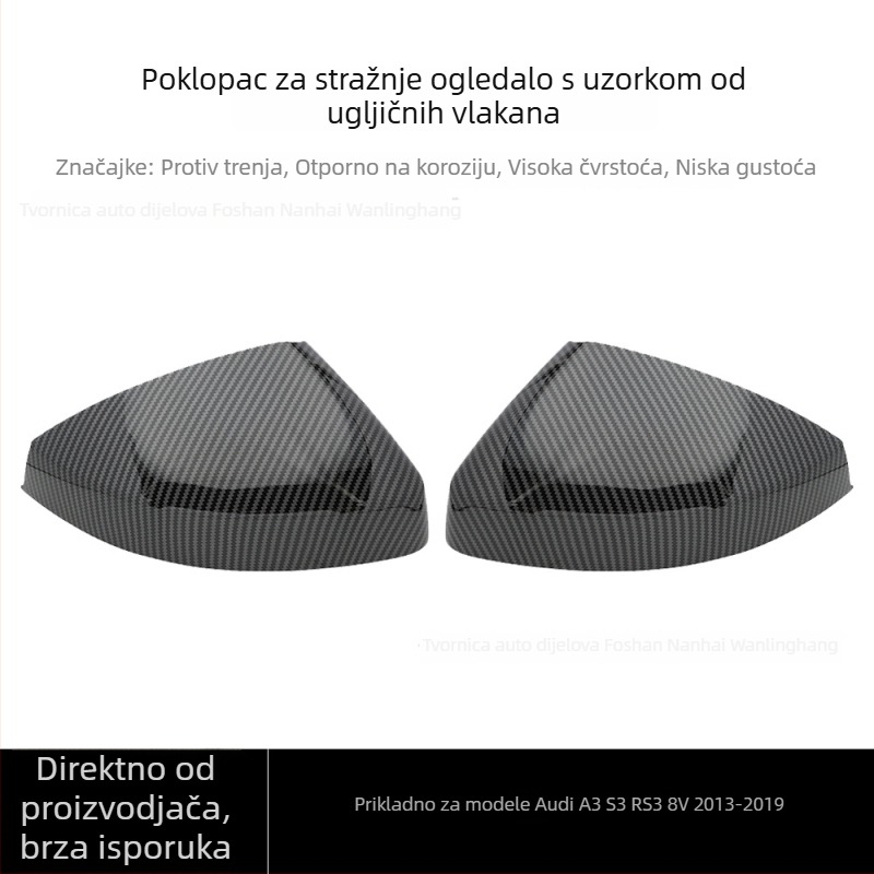 Korpus retrovizora, snap-on AD042, kompatibilan s Audi A3/S3 8V RS3 (2013–2019), ABS+PC materijal kućišta i ABS+PC materijal ogledala