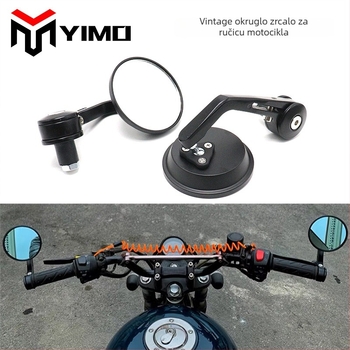 Cafe Racer stila motocikl zadnje ogledalo – YIMO, ravno staklo ogledalo, metalni poklopac, univerzalna kompatibilnost