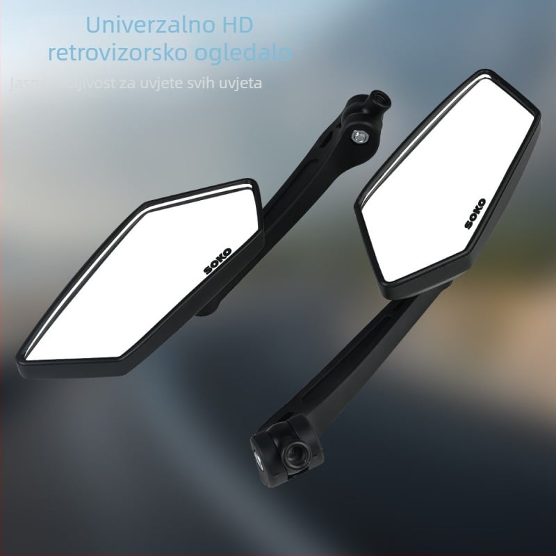 Univerzalno retrovizor za električna vozila i motocikle, 360° podesivo, kvadratno ogledalo, ABS+staklo, ugradnja: prednja i stražnja zubi, za gradska putovanja