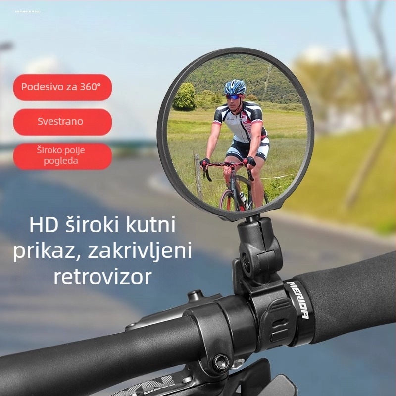Prilagodljivi retrovizor za univerzalne električne bicikle, staklena konveksna zrcalna ploha, plastično kućište, sferno zrcalo