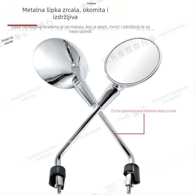 Motociklistički retrovizor za Vespa 150/300, okrugli konveksni reflektor, aluminijska legura, model HSJ-20145 električna bijela
