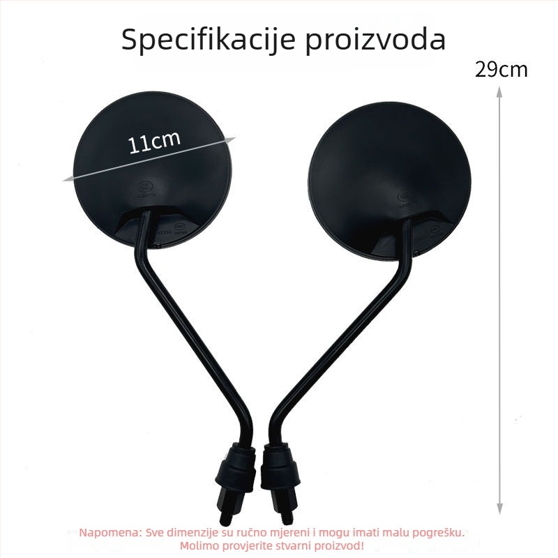 Stražnji ogledalo za Taoling električno vozilo, 8 mm lijevo-desni kut, povratno ogledalo, reflektirajuća površina