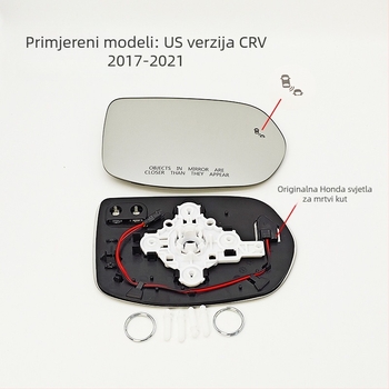 Zagrijavajući retrovizor s osvijetljenjem za mrtvi kut, US verzija Honda CR-V (2017–2022); model JZM0891; sferni ogledalo; 12V; ABS kućište; kromirano ogledalo