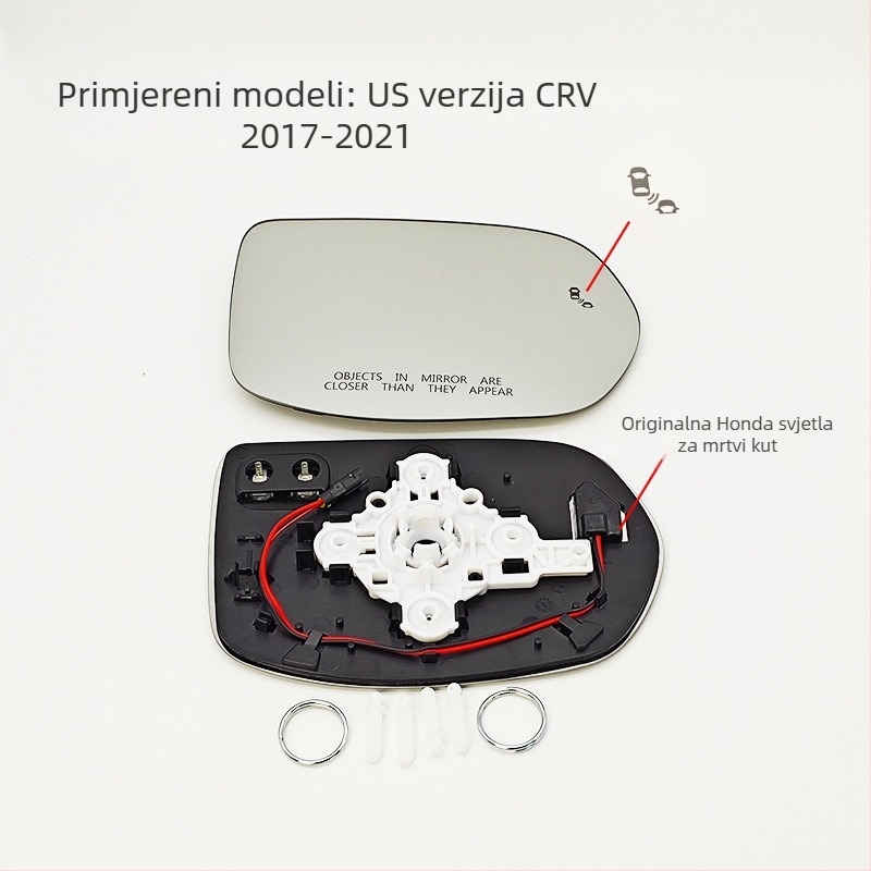 Zagrijavajući retrovizor s osvijetljenjem za mrtvi kut, US verzija Honda CR-V (2017–2022); model JZM0891; sferni ogledalo; 12V; ABS kućište; kromirano ogledalo