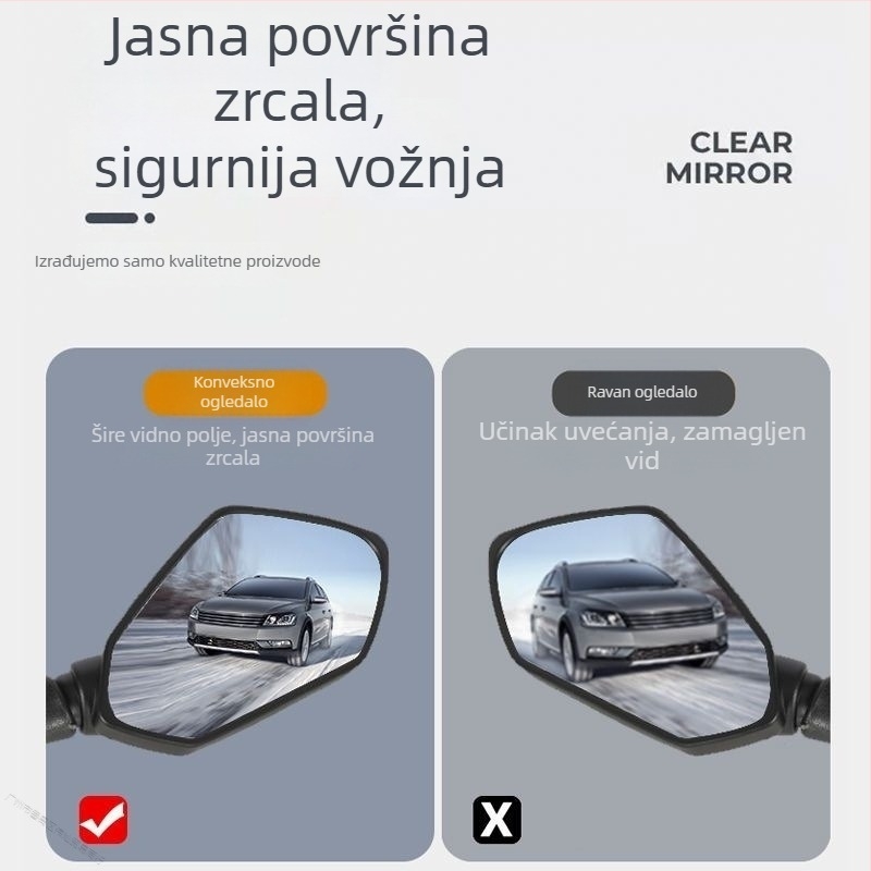 Zadnje ogledalo za električno vozilo s brzim otpuštanjem montaže; aluminizirana odrazna površina; kompatibilno s 1 modelom