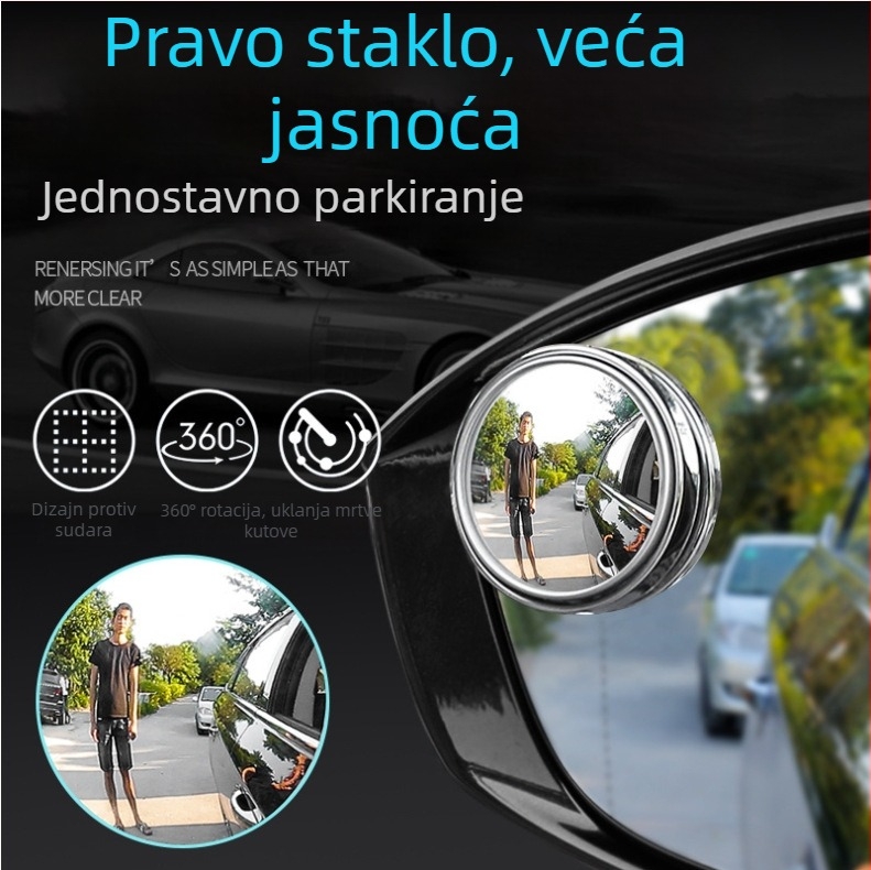 Stražnje ogledalo za automobil, ljepilo montaža; 360° okret; okruglo sferično ogledalo; model XYJ01