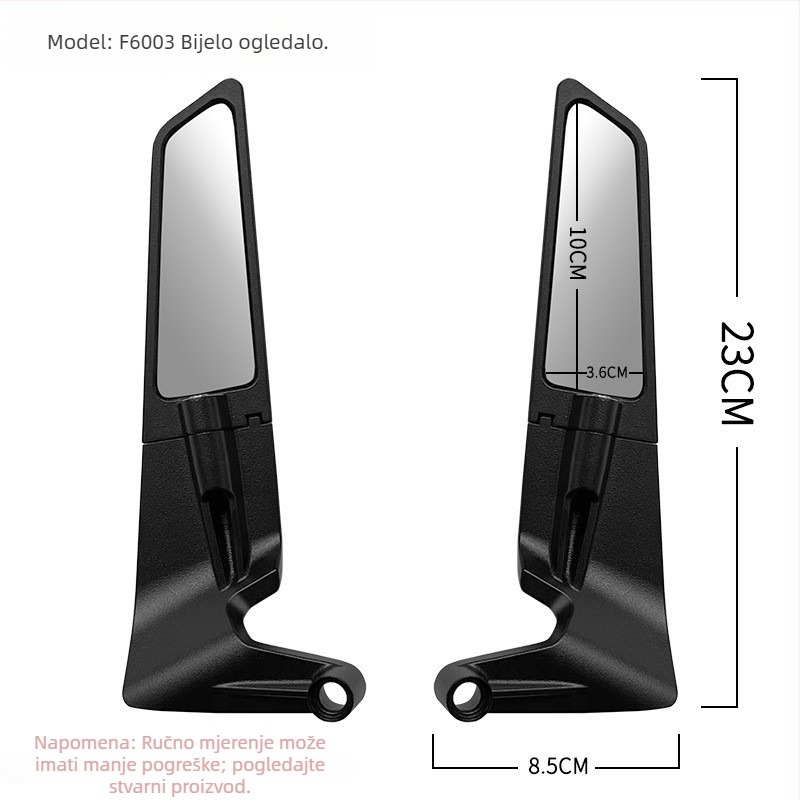 Motociklistički retrovizor – sklopni, aluminijska legura, model F6003/H3390, podizni stup, kompatibilan s KTM R3R