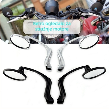 Zadnje retro ogledalo za motocikl s vijčanim ugradom, kružni dizajn, zavijena šipka, model 22, ravno staklo ogledala, za električna vozila i motocikle