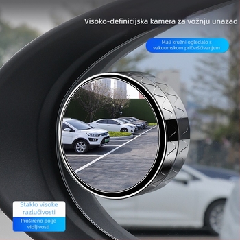 Automobilski mali okrugli retrovizor, dodatni, sferični, model XD01, ogledalo od stakla, kućište od plastike, držač s usisnom čašom, kompatibilan s općim modelima