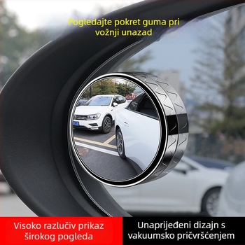 Automobilski mali okrugli retrovizor, dodatni, sferični, model XD01, ogledalo od stakla, kućište od plastike, držač s usisnom čašom, kompatibilan s općim modelima