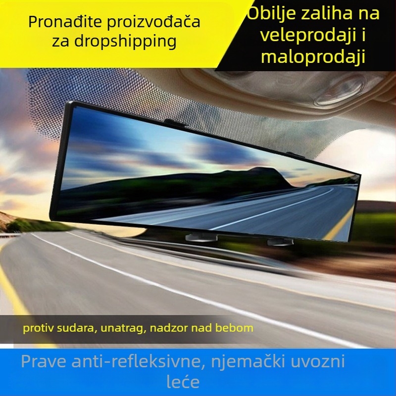 Unutarnji retrovizor automobila sa širokim kutem, sferni ogledalo, anti-refleksijski objektiv, 12V napajanje