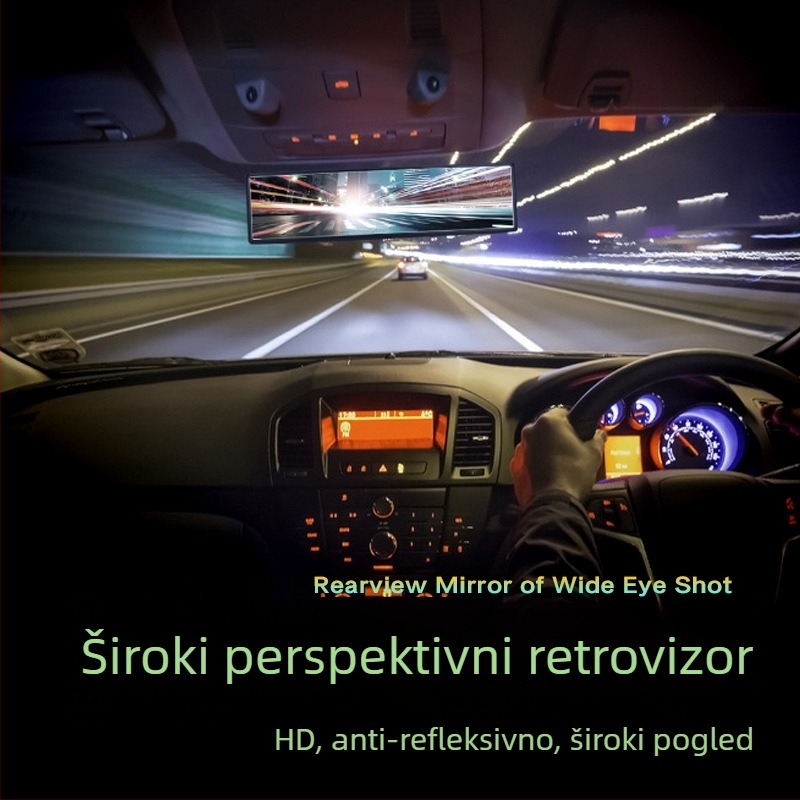 Unutarnji retrovizor automobila sa širokim kutem, sferni ogledalo, anti-refleksijski objektiv, 12V napajanje