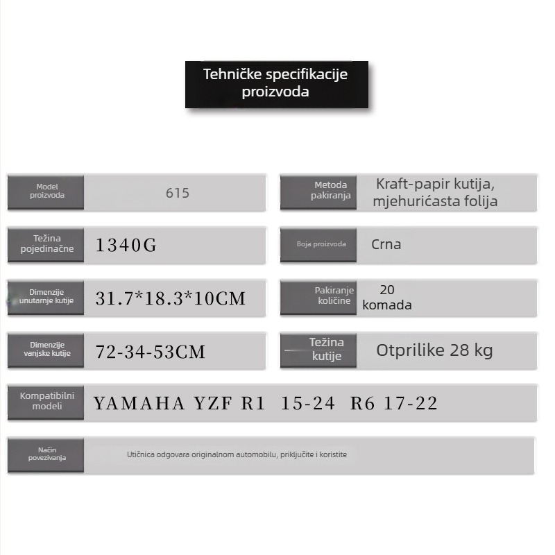 Zadnje ogledalo Yamaha YZF R1, ravno staklo, model 537, 12V napajanje