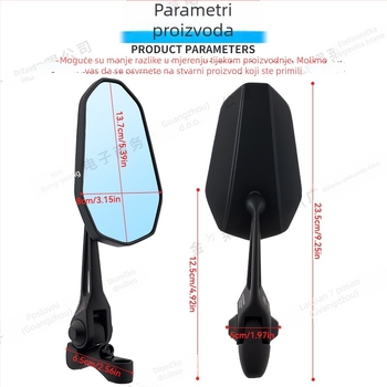 Univerzalni retrovizor za električni motocikl, kućište od aluminijskog legura, kvadratno ogledalo, model Hsj-20118, kompatibilan s M8/M10