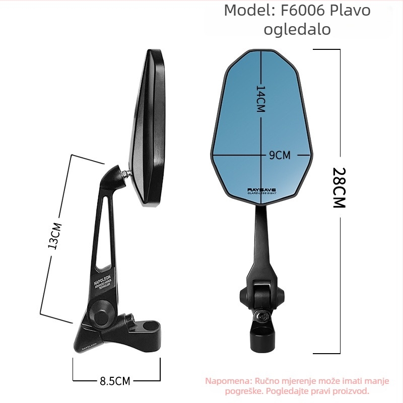 Motociklističko retrovizor s fiksnim krilom dizajnom, kućište od aluminijske legure, model F6006/h3439, kvadratno ogledalo, pogodno za motocikle Kawasaki i Yamaha