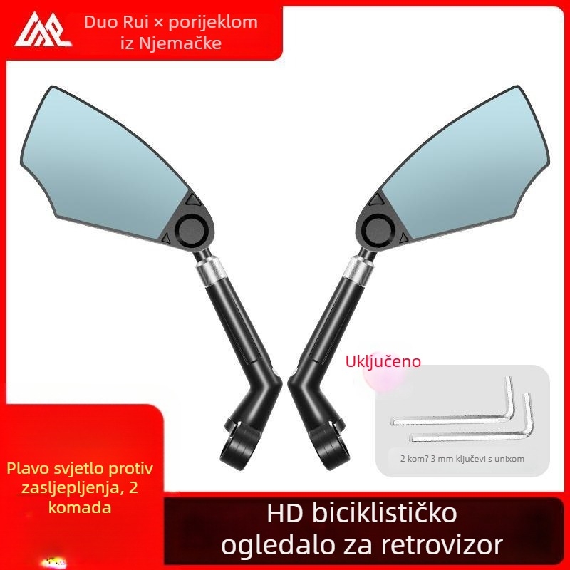 Zadnje ogledalo za bicikl s cestnim reflektorom, materijal PA/PP/aluminijska legura, težina 210 g, pogodno za cijevi promjera 2,1–2,3 cm