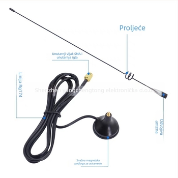 Head Electronic YCT-986 automatska antena za prijenosnu radiostanicu, 174–470 MHz, 8 dBi, 50 Ω, SWR ≤ 1.5, 0–12 V