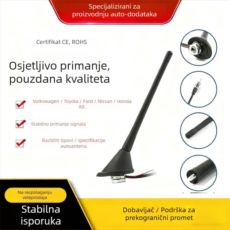 Auto antena od ABS materijala, vijčasti način montaže, kompatibilna s Volkswagen, Toyota, Ford, Wrangler, Honda, za kompaktna vozila