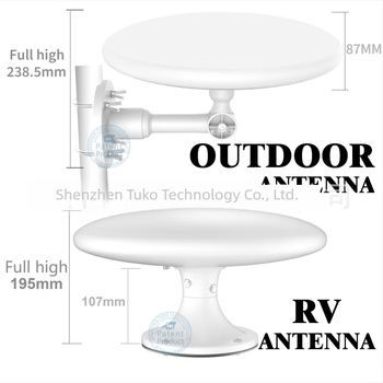 Unutarnja/vanjska prijenosna TV antena, pojačanje 28 dB, raspon frekvencija 174–230 / 470–862 MHz, impedancija 75 Ω, SWR ≤ 2.0, napajanje 5 V