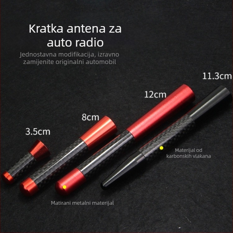 Univerzalna automobilna antena za radio s navojem, karbonska vlakna i metalna konstrukcija, teleskopska, 3,5/8/12 cm