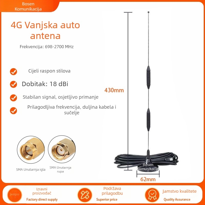 4G vanjska antena za automobil s gumom prekrivljenom šipkom i usisnom čašom, visoki dobitak, IoT dvopojasna antena (Model 0642)
