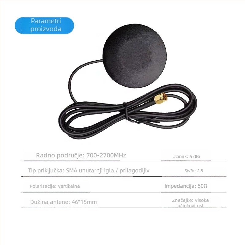 Vanjska vodootporna 4G antena visokog ziska, okrugla kućišta, za automobilsku navigaciju i snimač - frekvencije 4G/2.4G/433, 50Ω, SWR ≤1.5, 0-50V