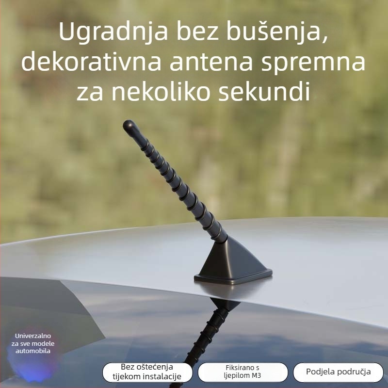 Dekorativna automobilska antena - univerzalna vanjska antena krova, navojni nosač, ljepilo za ugradnju, kompatibilna sa svim modelima