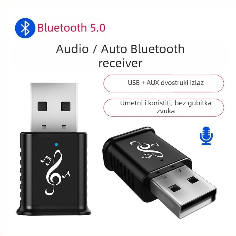 Auto Bluetooth prijemnik MSD169 USB/AUX – Plug-and-Play, Bluetooth 5.0, 3,5 mm AUX, Dualni izlaz, Hands-Free pozivi
