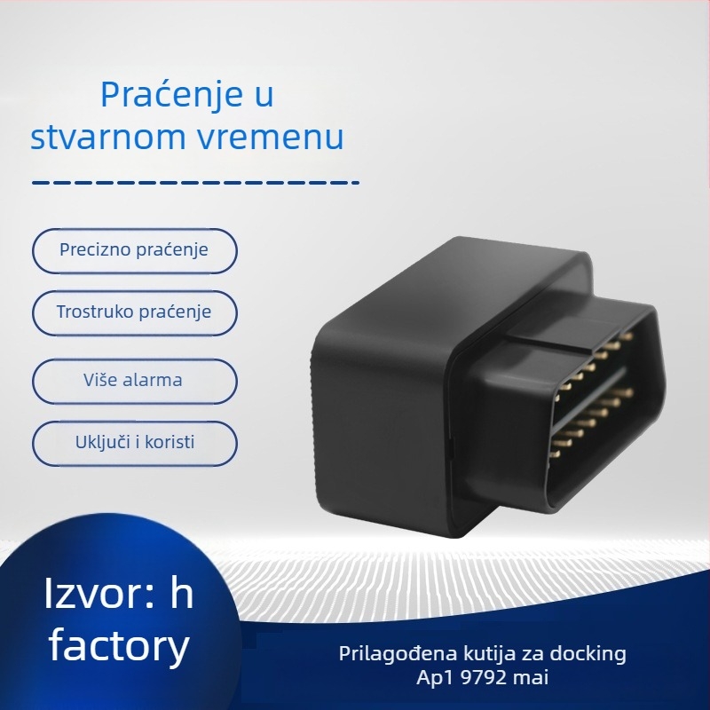 OBD lokator za vozila, model T01, preciznost GPS 3–30, načini alarma: vibracija, gubitak napajanja, mobilna alarma, ograda, prekoračenje brzine, napajanje preko OBD sučelja vozila, karte Baidu/Google/AMAP