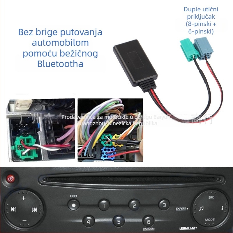 Renault-kompatibilan AUX Bluetooth glazbeni prijemnik za automobil s mikrofonom, PVC+bakar konstrukcija, 12V napajanje