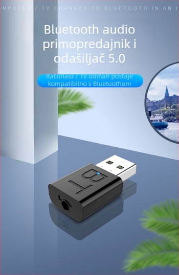 USB Bluetooth 5.0 audio prijemnik-emitator 2 u 1 | Sučelje USB/3.5mm, Plug-and-Play, Vanjsko napajanje, Raspon do 10 m