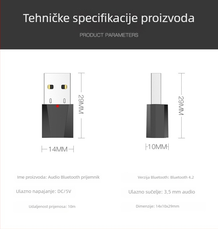 Stereo Bluetooth audio receiver s 3,5 mm AUX, USB Bluetooth adapter, model X1, Plug-and-Play, vanjsko napajanje, Bluetooth 4.2