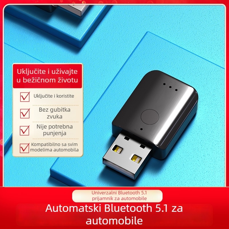 USB automobilni Bluetooth adapter 5.1, Plug and Play, bez napajanja, domet 10 m