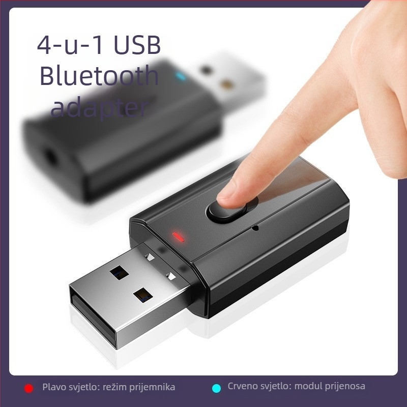 2-u-1 USB Bluetooth adapter za automobilsku audio opremu – Bluetooth 5.0 odašiljač i prijemnik, 3,5 mm AUX, vanjsko napajanje, doseg 10 m