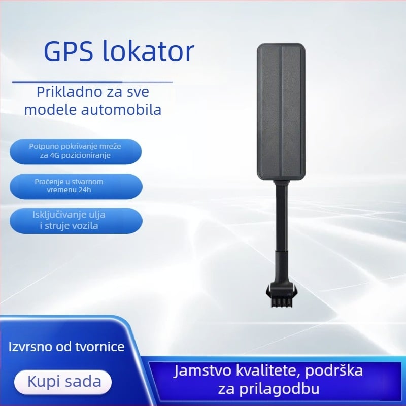 GPS tracker za vozila, model M26, 4G, ugrađena antena, točnost pozicioniranja 3–10 m, višestruki alarmi (vibracija, nestanak napajanja, SOS, geofence, prekoračenje brzine), polimer baterija, trajanje 3 sata