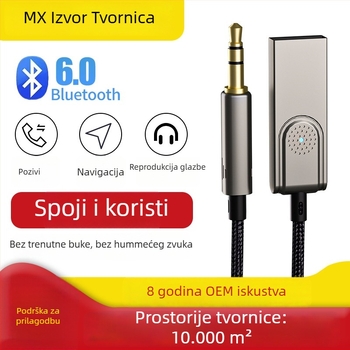 Bluetooth 6.0 auto audio prijemnik/emitator s ugrađenim mikrofonom i 3,5 mm stereo izlaz