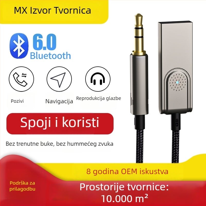 Bluetooth 6.0 auto audio prijemnik/emitator s ugrađenim mikrofonom i 3,5 mm stereo izlaz
