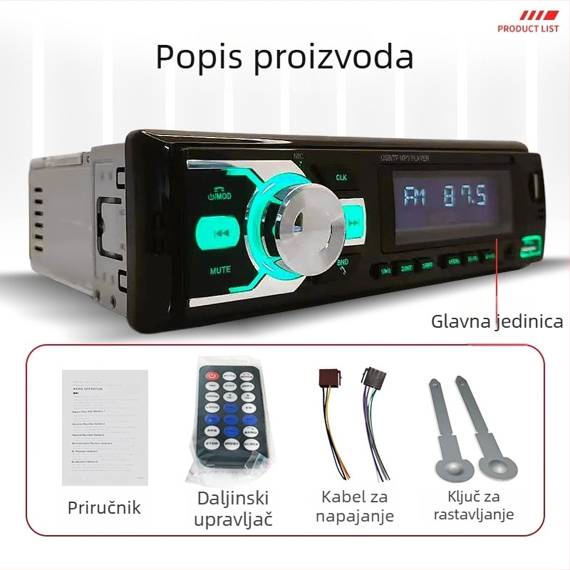 Bluetooth MP3 player za automobil s FM radiom, slotovima za kartice i USB, središnji upravljački pojačivač, bežični višenamjenski uređaj