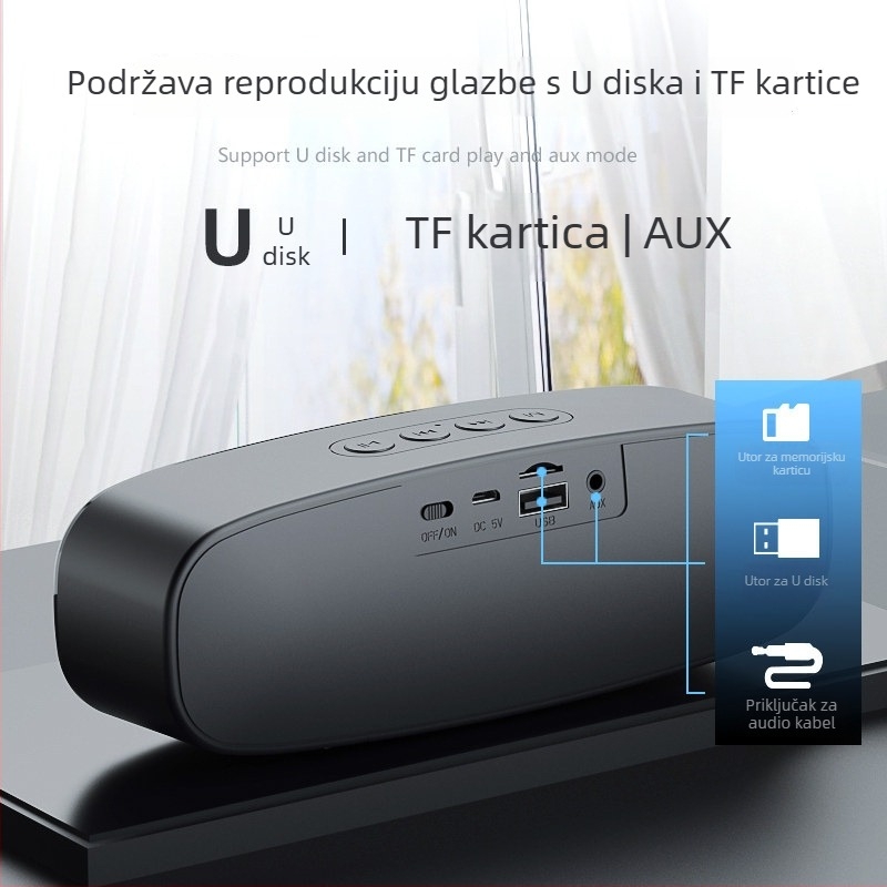 SC212 Bežični Bluetooth zvučnik s radiom, podrška TF/USB/AUX karticama, subwoofer, Bluetooth 5.0, 1200mAh