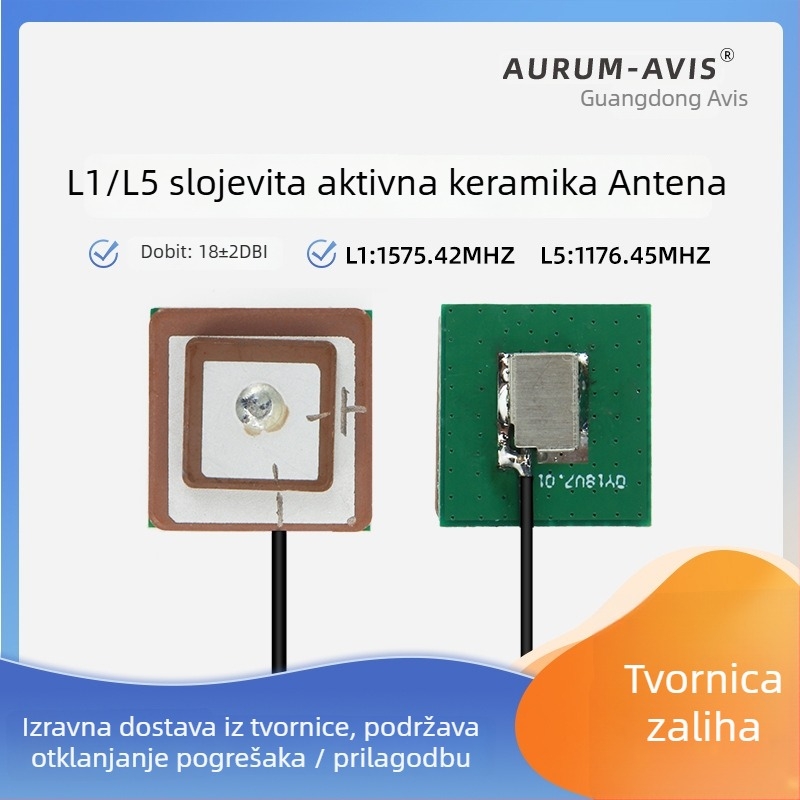 GPS L1/L5 laminirana aktivna keramička antena za navigaciju vozila — visok dobitak