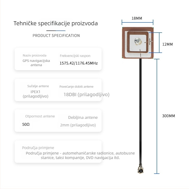 GPS L1/L5 laminirana aktivna keramička antena za navigaciju vozila — visok dobitak