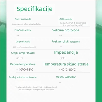 Ipex–Fakra adapter kabel SMB muško-ženski RF kabel za GPS auto antenu, vodootporna veza
