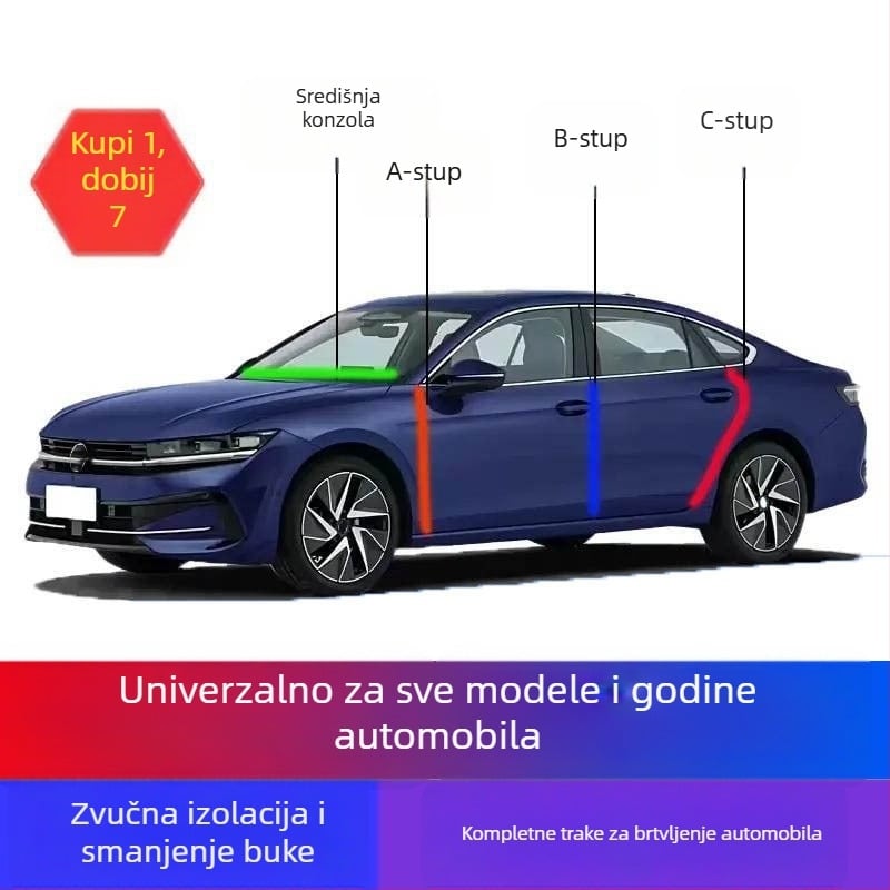 Brtva za automobil za A-, B- i C-stup, poklop središnje konzole, prtljažnik i okvir vrata; zvučna izolacija, zaštita od prašine, vodootpornost i smanjenje buke – gumena traka