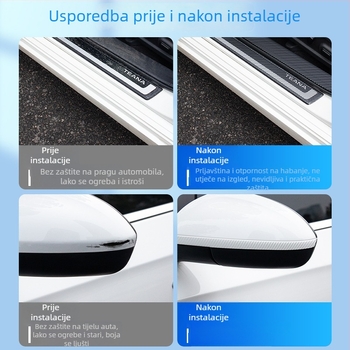 Auto prag zaštitna traka – PVC materijal, model 0123, univerzalna za sve modele, prilagodba po narudžbi, podrška pri instalaciji