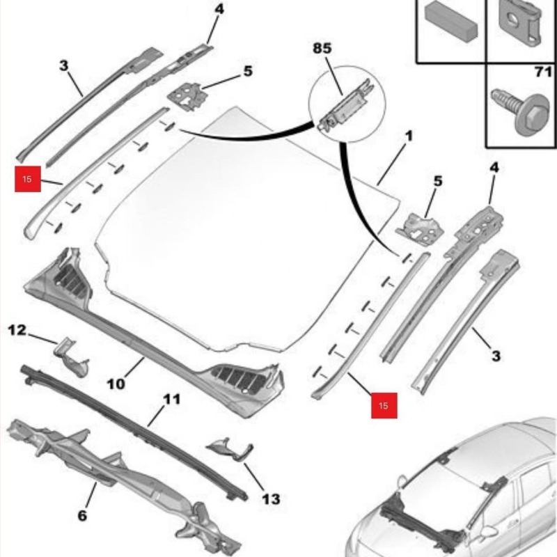 Automobilski brtvilo za prednje staklo — lijevi i desni stub, model 8120AK/8120AJ, marka Sign, kompatibilan s Peugeotom