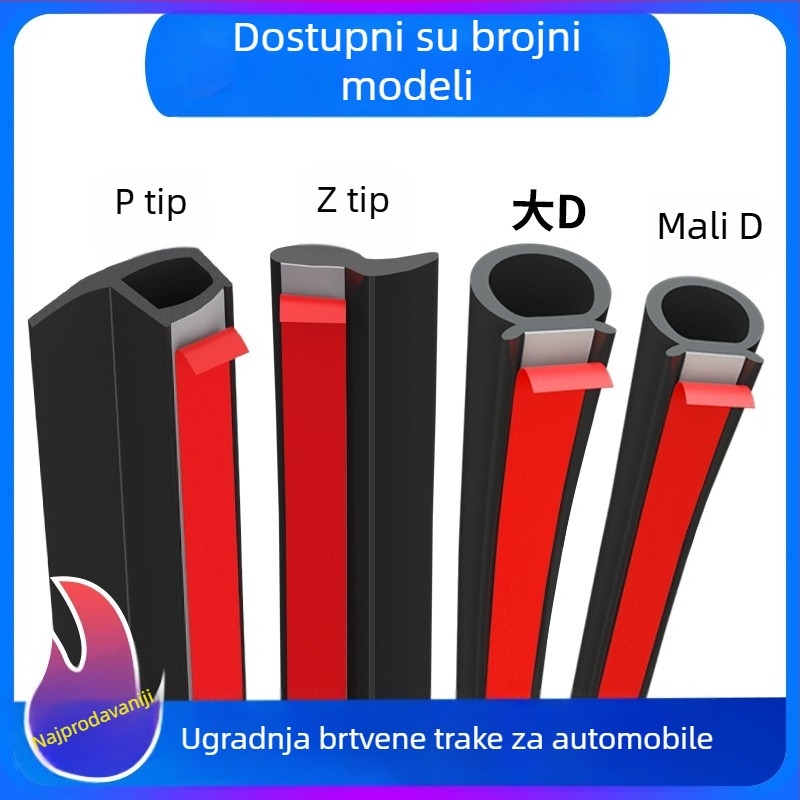 Set brtvila za vrata automobila: velika D i mala D, P- i Z-tip brtvila za okvir vrata, zvučna izolacija, vodootporna brtvila