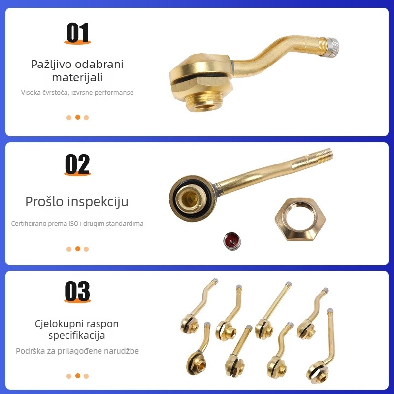 Bakreni bezdušni ventil za vakuumsko napuhavanje guma, okretni tip, obična jezgra, za univerzalne modele i autobuse (materijal: bakar; tip: bezdušni ventil; jezgra: obična; okretni tip)