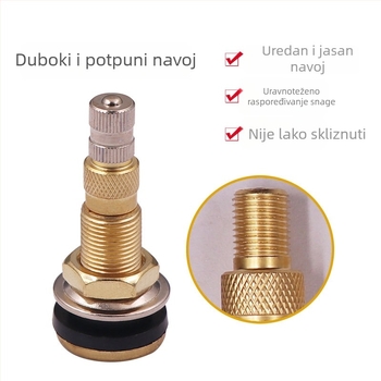 Ventil za bezdušnu gumu, bakreno kućište, Shaft worker marka, kompresijski tip ugradnje, zajednička šupljina jezgre